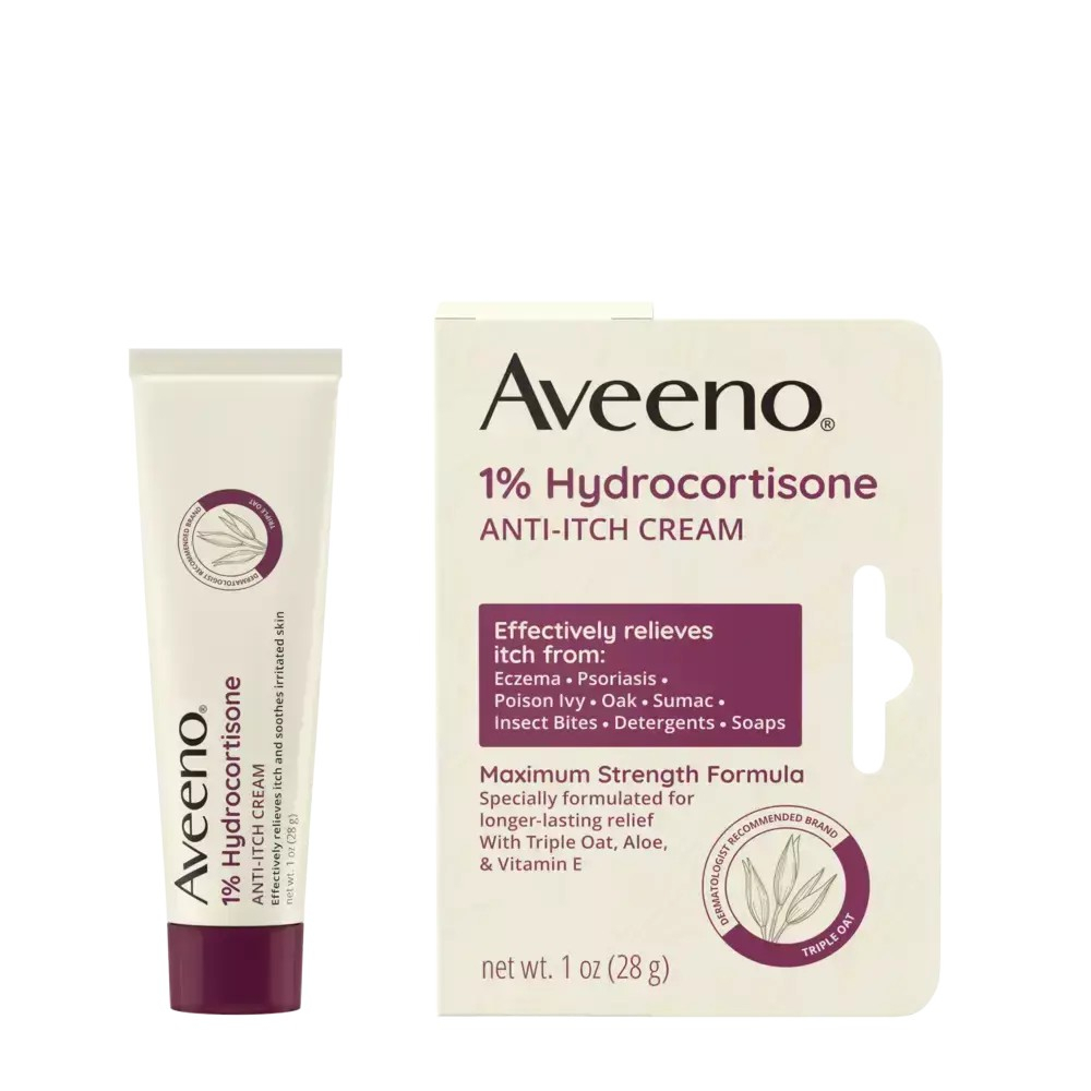 ครีมต่อต้านคันสำหรับผิวคันระคายเคือง ผดผื่น ผื่นแพ้Aveeno Active Naturals Hydrocortisone 1% ครีม Anti-Itch 1 ออนซ์ 28 g.
