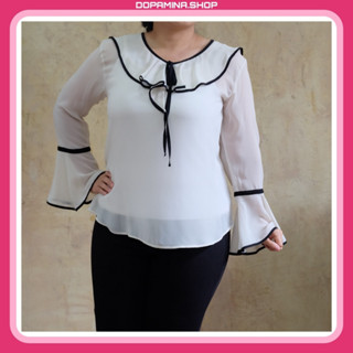 DOPAMINA เสื้อผ้าสาวอวบ เสื้อผู้หญิงชีฟอง สีครีม [XL-4XL] รอบอก 40 - 46 นิ้ว [DPM-016 Lady Blouse]