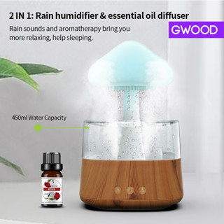 Rain Drop Humidifier ไฟ LED กลางคืน USB เครื่องกรองน้ำมันหอมระเหยสำหรับบ้าน