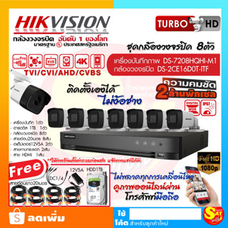 กล้องวงจรปิด ครบชุด ชุด 8 ตัว CCTV SET ไฮวิชั่น ดูออนไลน์ ผ่านมือถือ Hikvision วายฟาย wifi พร้อมอุปกรณ์ครบเซ็ท ส่งไว