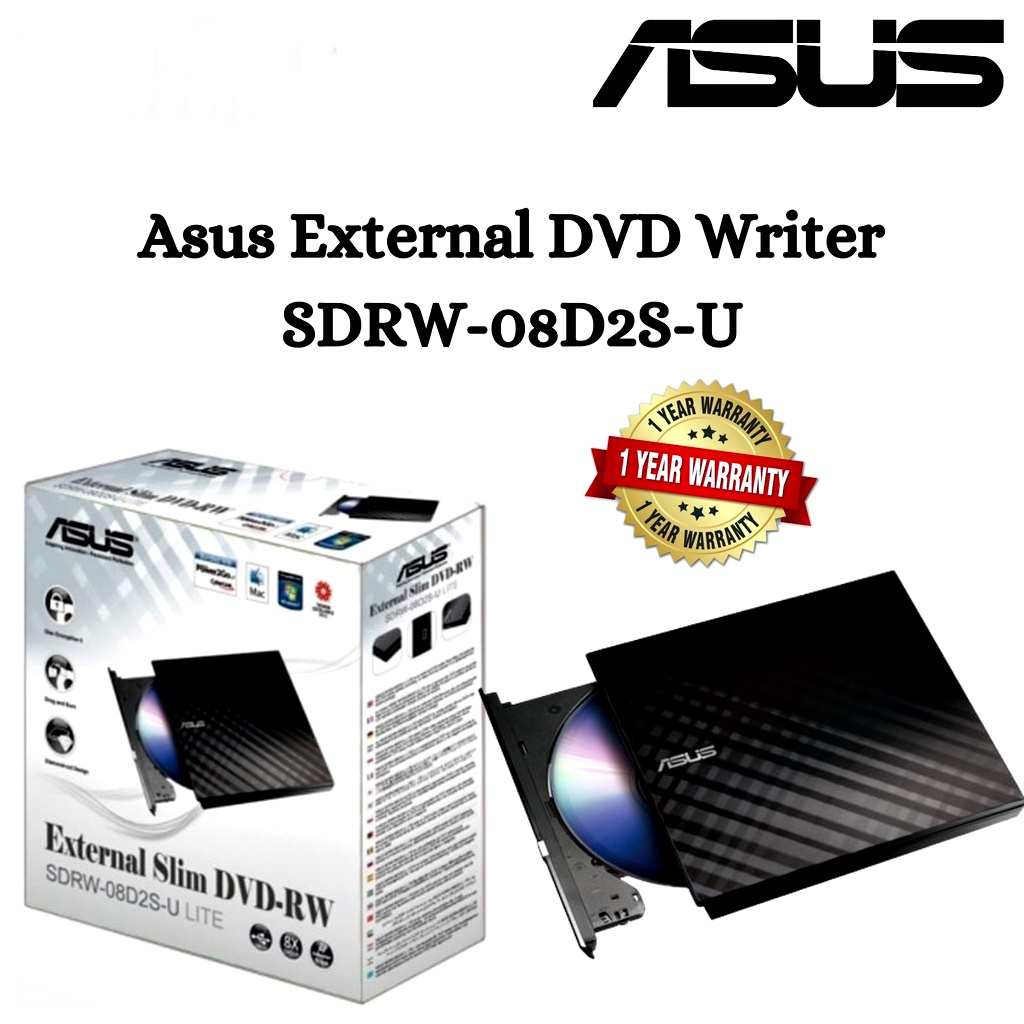 DVD External (เครื่องอ่าน-เขียนดีวีดีพกพา) ASUS SDRW-08D2S-U LITE (90-DQ0435-UA337KZ) BLACK