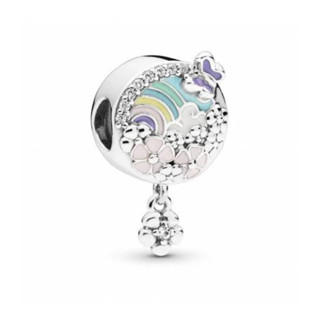 (พร้อมส่ง)Pandora Rainbow &amp; Flower Dangle Charm ชาร์มสายรุ้ง ของเเท้100%