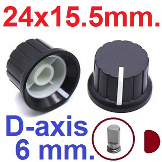 ลูกบิด 24X15.5 mm. D-Axis D shaft handle 6 mm. two-color knob cap for rotary encoder potentiometer volume control