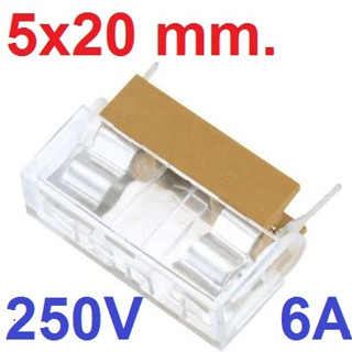 (5ชิ้น)Fuse 5*20mm 6A 250V ฝาใส Transparent Glass Fuse Holder Cover Fuse 5x20 mm. PCB Board Fuse กระบอกฟิวส์