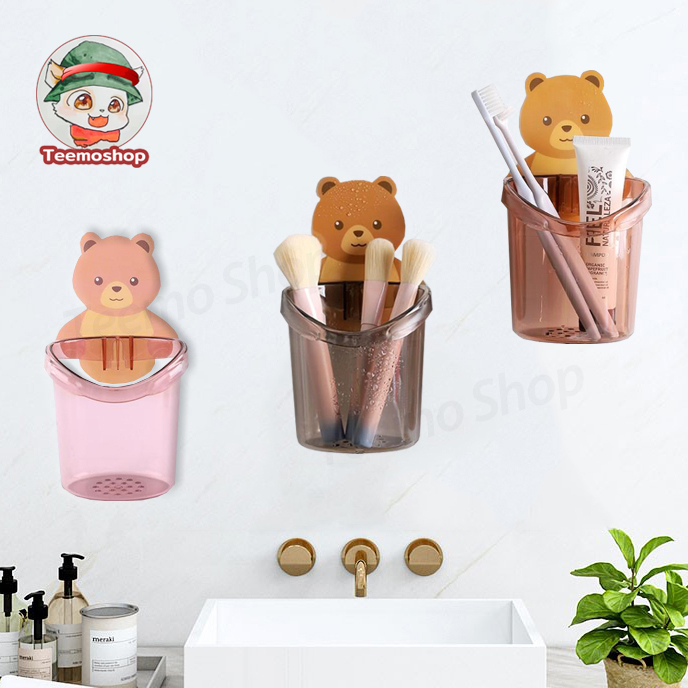 ชั้นวางของในห้องน้ำติดผนัง ลายหมีน้อยน่ารัก แบบไม่เจาะอเนกประสงค์ ในห้องน้ำติดผนัง ที่วางแปรงสีฟัน