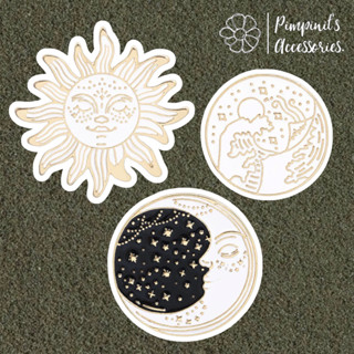 ʕ •ᴥ•ʔ ✿ พร้อมส่ง : เข็มกลัดเซ็ทคลื่นทะเล,พระอาทิตย์และดวงจันทร์ | Ocean Wave, Sun &amp; Moon Enamel Brooch Pin Set.