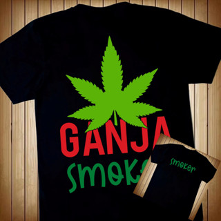 420 เสื้อยืดคอกลมผู้ชาย ลายป่าน กรีนคอตตอน 100% - GANJA SMOKER M06