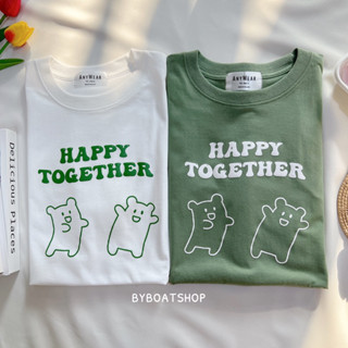 (📍ใส่โค้ด SUR6PRI6 ลด 20% ) เสื้อยืดโอเวอร์ไซส์ สกรีนลาย Happy together 🧸🌲 (ผ้าคอตตอน)