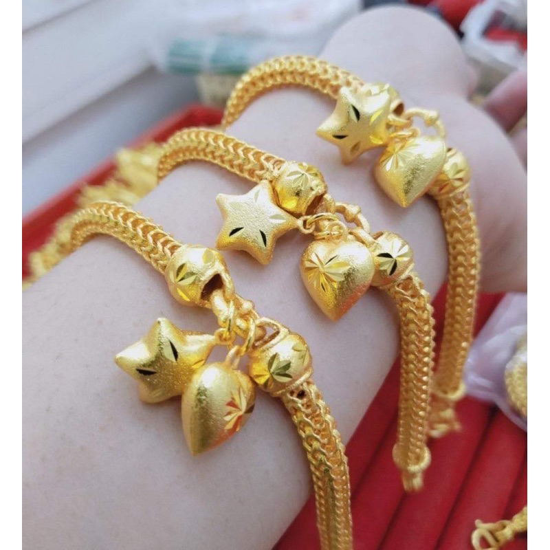 สร้อยข้อมือลายหกเสา 2บาท หัวใจดาว (15-19cm) งานใส่อาบน้ำได้ บริการเก็บเงินปลายทาง
