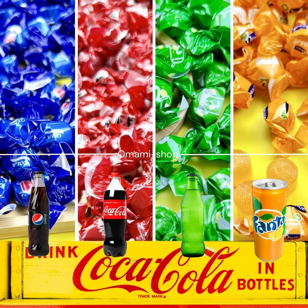 ลูกอมโค้ก ลูกอมมินิกลิ่นน้ำอัดลม 50-100ชิ้น ขนมเทศกาล Mini Candy ทอฟฟี่ Pepsi coca fanta sprite ลูกอ