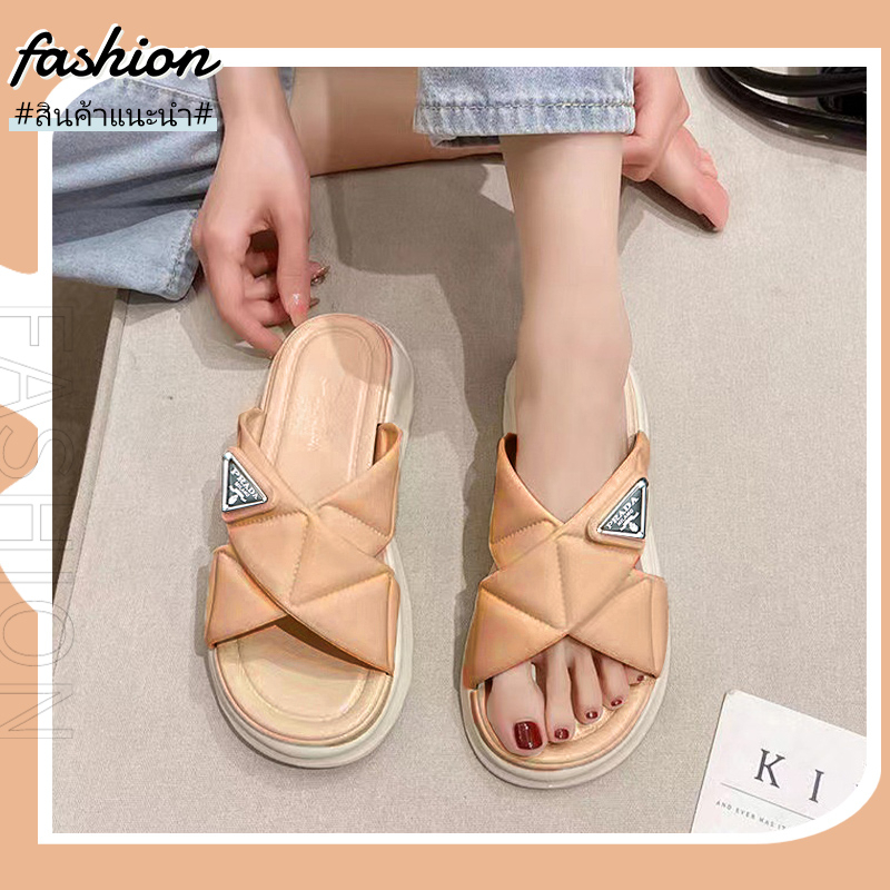 FBAShop มาใหม่ รองเท้าแตะผู้หญิงมาใหม่ รองเท้าแบบสวมพื้นนิ่ม สายไขว้สีสวยสดใสมาก แมตช์ได้ง่ายกับทุกสไตล์การแต่งตัว