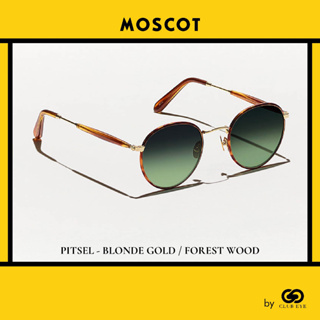 MOSCOT แว่นกันแดด มอสคอต รุ่น PITSEL สีกรอบ BLONDE GOLD สีเลนส์ FOREST WOOD ไซซ์ 50 ของแท้ มีประกัน