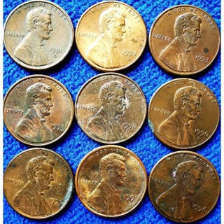 เหรียญ​สหรัฐอเมริกา​ USA,1​ Cent, Lincoln, ปี 1991-1999, เลือกปีได้,​ใช้แล้ว,#628