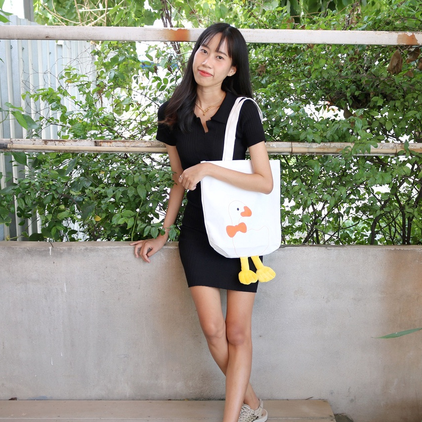 กระเป๋าผ้าสะพายข้าง ผ้าแคนวาส ลายเป็ดน่ารัก