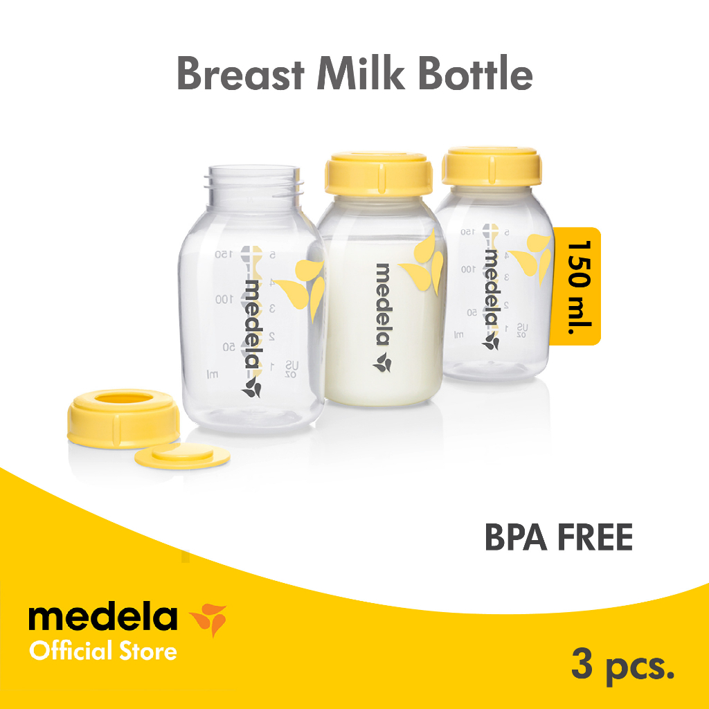 Medela Accessory Breastmilk Bottle - 150 ml (3 pcs) ขวดนมพร้อมฝาปิด จาก medela  3 ขวด ขวดละ 150 ml