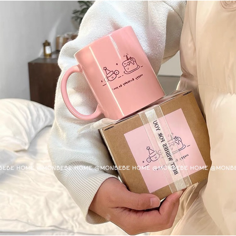 พร้อมส่ง แก้วนม ของขวัญวันเกิด ยินดีที่จะได้รับของขวัญแก้ว