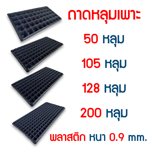 ถาดหลุมเพาะ เพาะกล้า เพาะเมล็ด เพาะชำ หนา 0.9 mm. ขนาด 50/105/128/200 หลุม