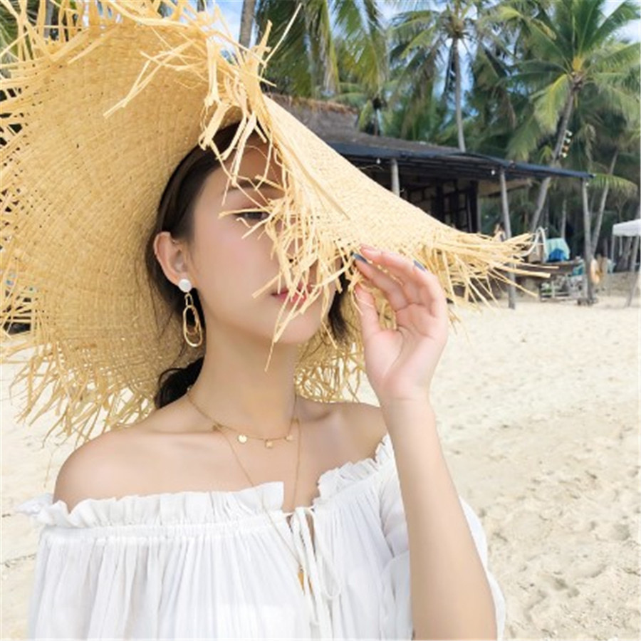 BikiniFC🧸 SB238 หมวกสานปีกกว้าง ขอบรุ่ย หมวกกันแดด ใส่เที่ยวทะเล - รูปที่ 3