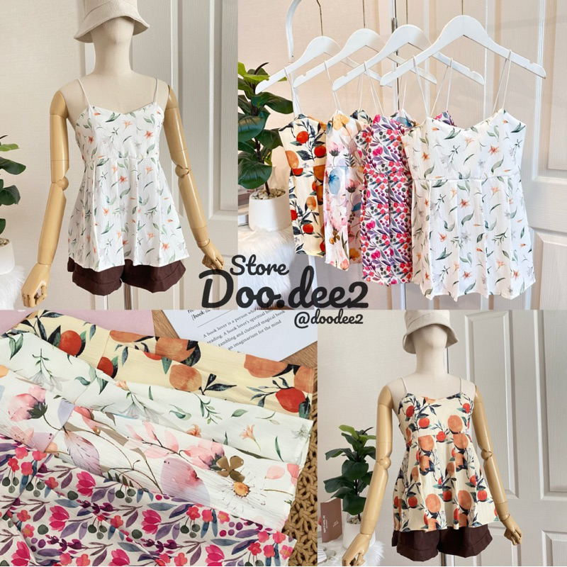 DOODEE2 เสื้อสายเดี่ยว สายสปาเกตตี้ จับจีบระบายหน้า ลายสวยมาก