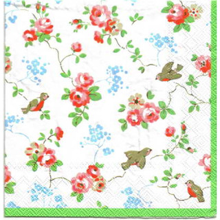 Pladao Napkin ภาพ Cath Kidston ดอกไม้ กุหลาบจิ๋วกับนก กระดาษ แนพกิ้น สำหรับงานศิลปะ เดคูพาจ decoupage ขนาด L 33x33