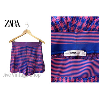 กางเกงเอวสูง ZARA ผ้า knit ของแท้ ลายชิโนริ // houndstooth สีชมพูฟ้า ไซส์ L  100% viscose มือสองจากตู้ญี่ปุ่น