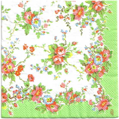 Pladao Napkin ภาพCath Kidston ดอกไม้กุหลาบคลาสสิค กรอบเขียว กระดาษ แนพกิ้น สำหรับงานศิลปะ เดคูพาจ decoupage ขนาด L 33x33