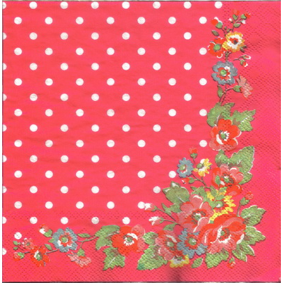 Pladao Napkin ภาพCath Kidston ดอกไม้กุหลาบเข้ามุมจุดพื้นแดง กระดาษ แนพกิ้น สำหรับงานศิลปะ เดคูพาจ decoupage ขนาด L 33x33