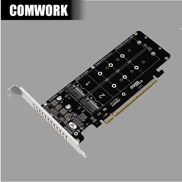 การ์ดแปลง PCIe X16 to M.2 NVMe 4 Port Gen4 4.0 Gen3 3.0 ADAPTER M2 SSD HARDDISK M KEY LOW PROFILE 2U