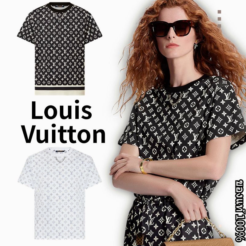 Louis Vuitton/เสื้อยืดลาย Monogram แต่งแถบลายทาง/ของแท้ 100%
