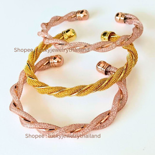 กำไลเกลียว ฟรีไซส์ บีบปรับได้ พร้อมส่ง สีทองและสีโรสโกลด์ ออกงาน เป็นของขวัญให้คู่รัก โดนน้ำได้ ไม่ลอกไม่ดำ (มีขายส่ง)