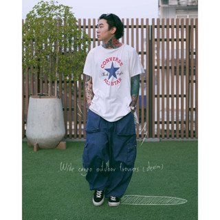 Wide cargo outdoor trousers ( denim )