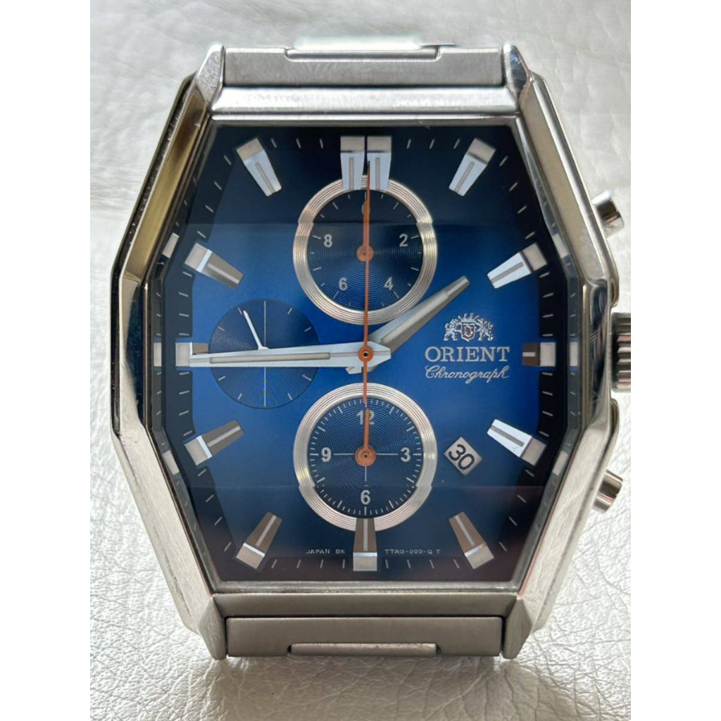 RARE Orient chronograph quartz Men's Watch TTAG-C0-B gradient blue - Cut glass