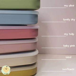 Heykiddo : Baby Rainbow Plate จานก้นดูดสายรุ้ง จานซิลิโคนทานอาหาร พร้อมฝาปิด สีสดใส พร้อมช่องแบ่ง 3ช่อง