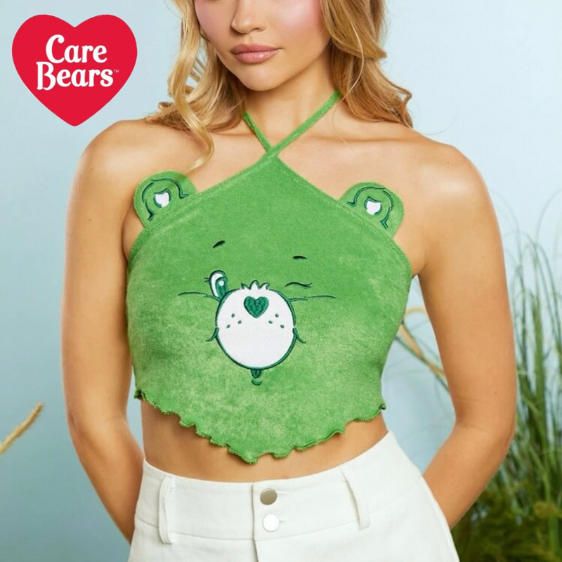 Care Bears เสื้อท็อปคล้องคอ สีเขียว ของแท้ ขนนุ่ม‼️