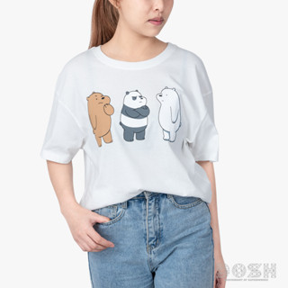 DOSH WOMENS CROPPED TOPS WE BARE BEAR เสื้อยืดทรงครอปหลวม ผู้หญิงFBBWT1033-OW