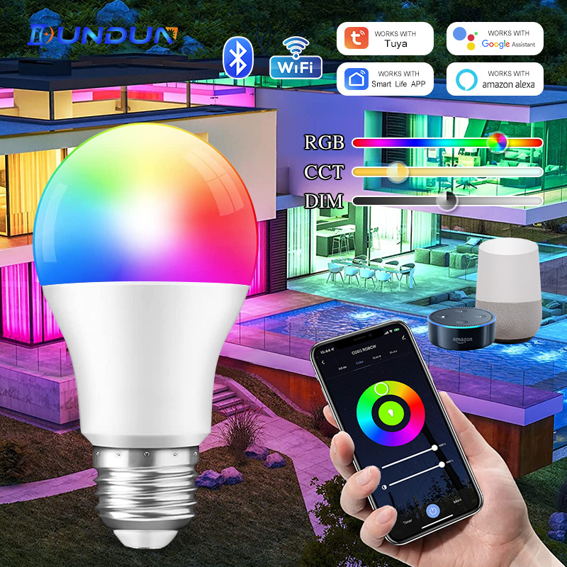 LED หลอดไฟ สมาร์ทหลอดไฟ การควบคุมการพูด หลอดไฟ wifi ไฟเปลี่ยนสี LED 16 ล้านสี สนับสนุน Alexa/Google หลอดไฟ แสงขาว