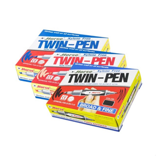 ปากกาเคมี 2หัว TWIN-PEN - หลากสี ปากกามจิก (12ด้าม/กล่อง) ตราม้า HORSE