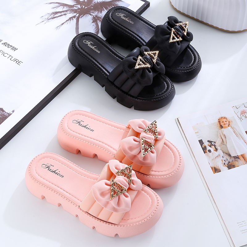 Midsummer รองเท้าส้นตึกพร้อมส่งในไทย พื้นนุ่ม หนาใส่สบายแฟชั่น พื้นยางแต่งโบว์ด้านบน สีพื้น ส้นหนา #sy127