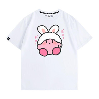 เกม Kirbys Dream Land เสื้อยืดกระต่ายคู่ชุดแขนสั้นเสื้อยืดผ้าฝ้ายอะนิเมะชายและหญิงฤดูร้อนใหม่ 100% คุณภาพสูง