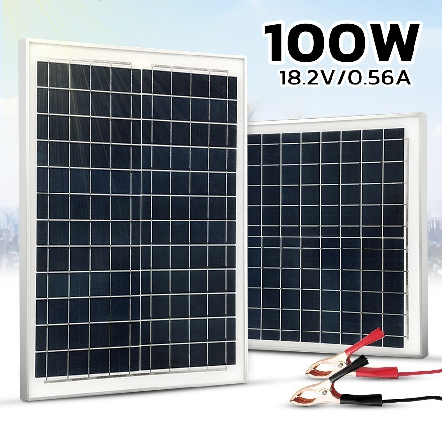 แผงโซล่าเซลล์ โซล่าเซลล์ Solar panel 100W 18V สำหรับชาร์จแบตเตอรี่ 12V พลังงานแสงอาทิตย์ ประหยัดไฟ OFID