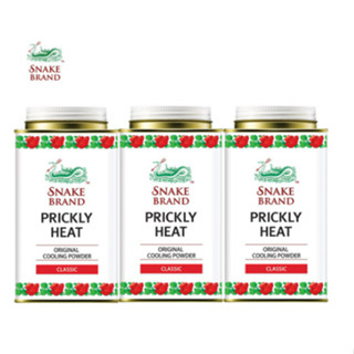 Snake Brand แป้งเย็นตรางู ปริกลี่ฮีท คลาสสิค ขนาด 140 กรัม 3 กระป๋อง (แป้งเย็น, prickly heat cooling powder)
