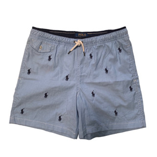 Polo Ralph Lauren ตัวโชว์ มีรอยเลอะนิดนึง กางเกงขาสั้น สีฟ้า ปักม้าทั้งตัว กางเกงเด็ก ไซส์M