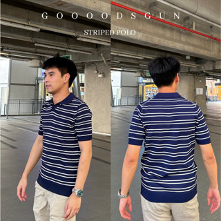 -STRIPED POLO- เสื้อโปโลผู้ชาย เสื้อผ้าไหมพรม เสื้อใส่สบาย