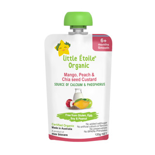 Little Étoile Organic อาหารเสริมเด็กออร์แกนิค รสมะม่วง พีช และเมล็ดเจีย คัสตาร์ด