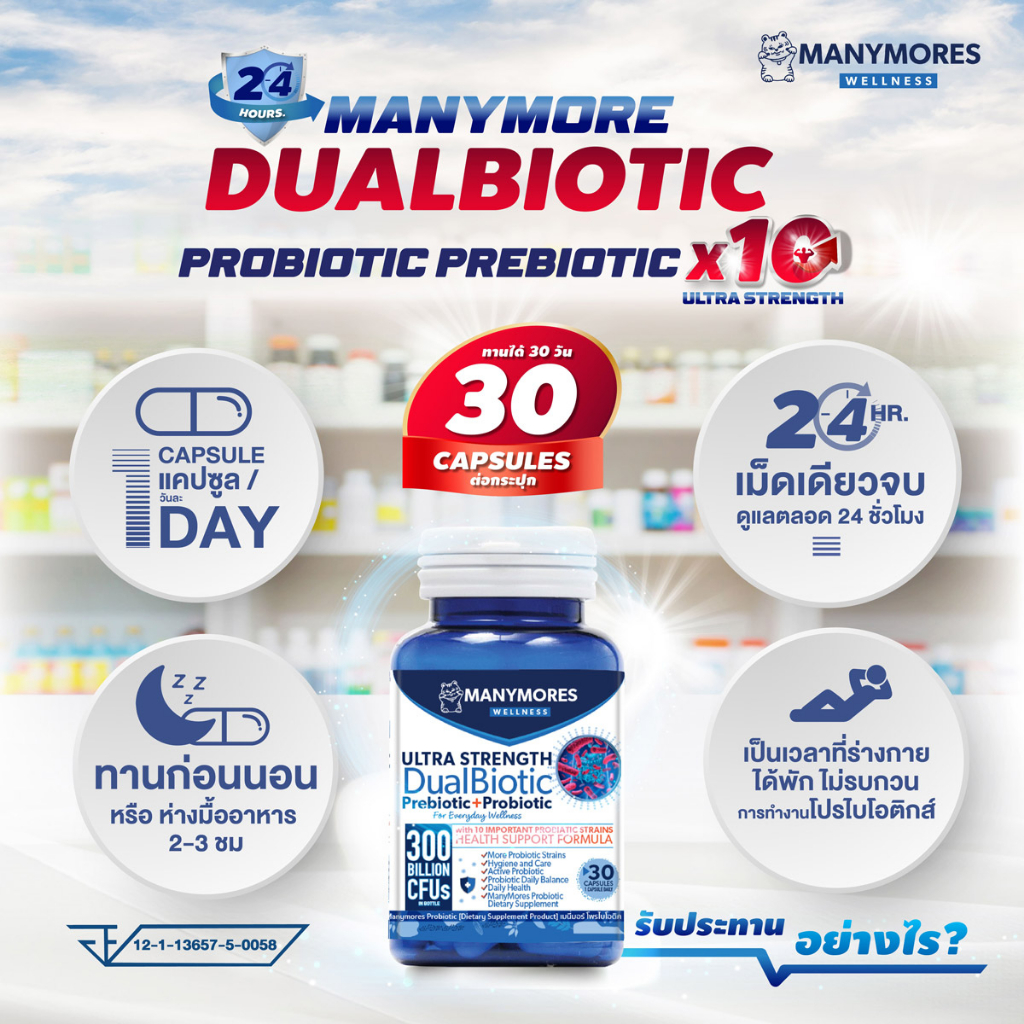 โพรไบโอติก (โปรไบโอติก) และ พรีไบโอติก  Manymores Probiotic, 30 Tablet ซ่อมแซม ปรับสมดุล เมนี่มอร์ โพรไบโอติก - รูปที่ 3