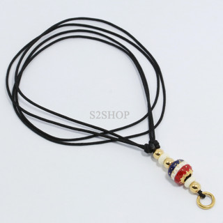 s2shop สร้อยพระ สร้อยคอเชือกร่ม ลูกปัดลายหลากสีคั่นทองเลเซอร์ ความกว้าง 1.2 มม.ความยาว 20-30 นิ้ว, No.108