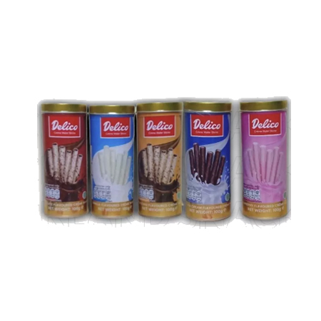 Delico เดลิโค่ ครีม เวเฟอร์ สติ๊ก เวเฟอร์แท่งสอดไส้ครีม 100 กรัม (เลือกรสได้)