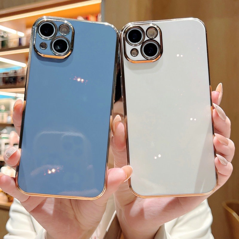 เคสiPhone i6plus i7plus i8plus i11 i11pro max i12 i12max i13 i13pro max i14 i14pro max  สีขอบทอง กัน