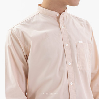 TWENTYSECOND เสื้อเชิ้ตแขนยาว ผ้าคอตต้อน รุ่น Keen Band Collar shirt - สีส้มโอรส / Orange