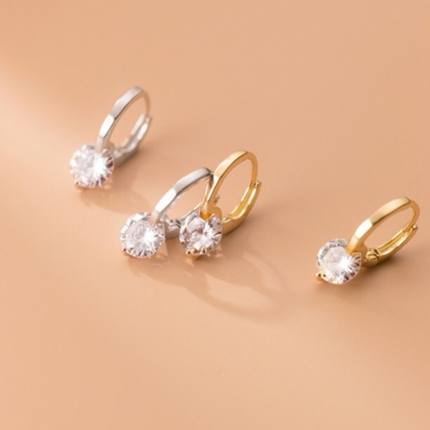 100 บาท 083-littlegir gifts-Round single diamond earrings ต่างหูห่วงกลมห้อยเพชร s925 Fashion Accessories